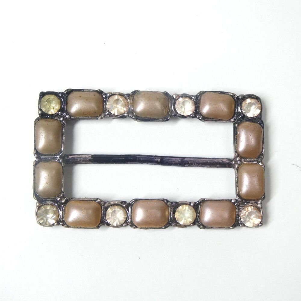 Faux Pearl & Rhinestone Buckle Vintage Rectangular